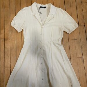 Cream Linen Button-Up Mini Dress